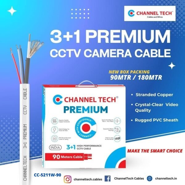 Channel tech 3+1 copper Premium CCTV indoor Cable 90mtrs